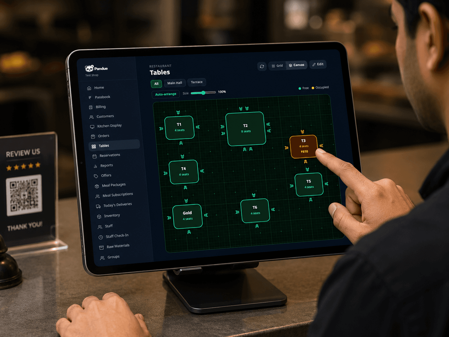 Pandue table management screen